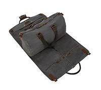 2 in 1 Canvas Leather Suit Luggage Garment Bag with Shoulder Strap for Travel and Business Trips, Grey