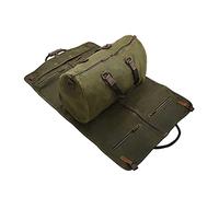 2 in 1 Canvas Leather Suit Luggage Garment Bag with Shoulder Strap for Travel and Business Trips, Waxed Army Green, American Casual