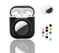 【2 in 1】CAQAKA Anti-Scratch Anti-Fall Anti-Lost Protective Case Compatible with AirPods 2nd/1st Generation and AirTag, Soft Silicone Cover for Boys Girls Womens Mens
