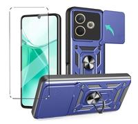 2-in-1 Case for OPPO A5 Pro 5G Tempered Glass with Slide Camera Protection Cover Screen Protector Phone Case Heavy Duty Military Grade Protective Cover phone holder,Black