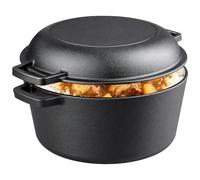 2-in-1 Cast Iron Dutch Oven, 5 L Casserole Pot with Skillet Lid | Pre-Seasoned Cookware with Dual Handles for Bread Baking, Stews, Roasting, Camping, BBQ and Outdoor Cooking