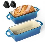 2 IN 1 Cast Iron Dutch Oven for Bread Baking, 3.4QT 9x5 Inch Loaf Pan with Lid, Even Heating Bread Oven, Enameled Bread Pan for Homemade Sourdough Bread Baking & Versatile Cooking, Blue