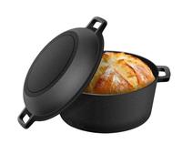 2-in-1 Cast Iron Dutch Oven for Bread Making, 26cm Pre-Seasoned Pot