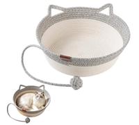 2-in-1 Cat Bed with Scratch Pad, Handwoven Cat Basket, Cotton Rope Woven, Round,Removable Cooling Pad, Breathable Design, Odourless, Anti-Static，Gray