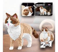 2 in 1 Cat Building Blocks Set 2308pcs, DIY 3D Micro Cute Cat Model Kit with Meow Sound Button, Realistic Animal Toy, No Compatible with Lego Cat, Animal Lover Gifts, Home Decor for Teens Adults