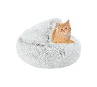 2-In-1 Cat Cave Bed Igloo, Plush Fluffy Kitten Hideaway, Calming Anti Anxiety Pet Nest with Anti-Slip Bottom, Washable Semi-Enclosed Dog House Cushion (65×65×20cm,Brown)