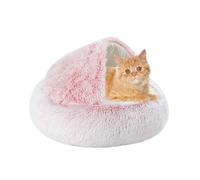 2-In-1 Cat Cave Bed Igloo, Plush Fluffy Kitten Hideaway, Calming Anti Anxiety Pet Nest with Anti-Slip Bottom, Washable Semi-Enclosed Dog House Cushion (40×40×20cm,Pink)