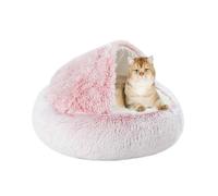 2-In-1 Cat Cave Bed Igloo, Semi-Enclosed Kitten Sleeping Basket Pillow, Calming Anti Anxiety Pet Hideaway, Round Dog House Cushion, Fluffy Winter Puppy Nest (40×40×20cm,Pink)