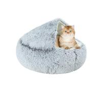 2-In-1 Cat Cave Bed Igloo, Semi-Enclosed Kitten Sleeping Basket Pillow, Calming Anti Anxiety Pet Hideaway, Round Dog House Cushion, Fluffy Winter Puppy Nest (40×40×20cm,Gray)