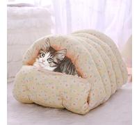 2 in 1 Cat House Indoor Covered Dog Bed,Super Soft Shelter Luxury Cat Cave with Removable Warm Sleep Cushion Pillow Sofa for Cats (Yellow,S-45 * 32 * 23cm)