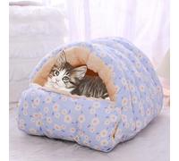 2 in 1 Cat House Indoor Covered Dog Bed,Super Soft Shelter Luxury Cat Cave with Removable Warm Sleep Cushion Pillow Sofa for Cats (Blue,S-45 * 32 * 23cm)