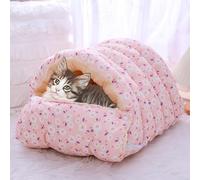 2 in 1 Cat House Indoor Covered Dog Bed,Super Soft Shelter Luxury Cat Cave with Removable Warm Sleep Cushion Pillow Sofa for Cats (Pink,S-45 * 32 * 23cm)