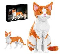 2 in 1 Cat - Micro Building Blocks Sets with 2 Options, Sitting or Walking, DIY 3D Cute Orange Tabby Cats Model with Meow Sound Button, Gift for Animal Lover Teens Adults Home Office Decor 2341Pcs