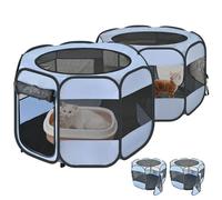 2-in-1 Cat Playpens, Detachable into 2 Separate Playpens with Additional 2 Doors, with Pee Pads, Portable Dog Playpen Cat Tent Enclosure for Kitten and Puppy Indoor Outdoor Use(S, 58" Lx29''Wx17''H)