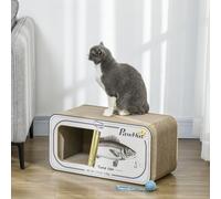 2 in 1 Cat Scratching Board Cat House with Catnip, Canned Tuna Design PawHut White One Size