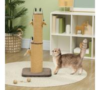 PawHut 78cm Tall Cat Scratching Post with 3 Toy Feathers, Black - Brown - Particleboard, Plush, Jute - 1