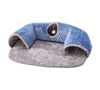 2-in-1 Cat Tunnel and Bed with Soft Mat for Small Pets,Blue M | flannel cotton build, balanced hinge frame, doubles as hideout, encourages daily exercise