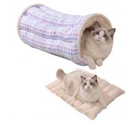2-in-1 Cat Tunnel Bed Detachable Cat Mat Washable Kitten Play Tube & Rug (Purple, M)