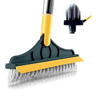 2 in 1 Cleaning Scrub Brush Grout Brush Scrape Floor Scrub Brush with Long Handle V-Shape Stiff Bristle Brush Scrubber with Squeegee 120°Rotating Crevice Tile Brush for Cleaning Bathroom Glass Wall
