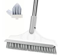 2 in 1 Cleaning Scrub Brush Grout Brush Scrape Floor Scrub Brush with Long Handle V-Shape Stiff Bristle Brush Scrubber with Squeegee 120°Rotating Shower Scruber for Cleaning Bathroom Glass Wall