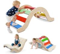 2-in-1 Climbing Arch with Armrests, Wooden Climbing Arch with Cushion, Natural Wood, Non-Slip Foot Mat, Montessori Arch for Babies 1-6 Years Old (((2-piece set - small - multicoloured)))