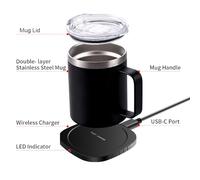 2 IN 1 Coffee Mug Warmer and Wireless Charger with Cup and Lid 55℃/131℉ Intelligent Constant Temperature 10.5oz Food Grade Double Layer 304 Stainless Steel Beverage Cup Warmer for (Green)