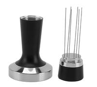 2 in 1 Coffee Tamper and Distributor, Flat Base Ergonomic Handle Stainless Steel Aluminum Alloy Coffee Tamper Stirrer Set for Even Tamping and Ground Distribution (58mm)