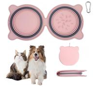 2-in-1 Collapsible Dog Bowl Set, Silicone Slow Feeder, Travel Pet Dish, Foldable for Hiking and Camping (Pink)