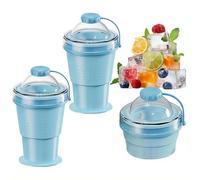 2-in-1 Collapsible Silicone Cup with Large Ice Ball Maker with Straw Food Grade Silicone Portable Foldable Ice Cube Maker Drinking Mug for Coffee Juice Cocktail Home Office Camping Travel Summer Gift