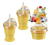 2-in-1 Collapsible Silicone Cup with Large Ice Ball Maker with Straw Food Grade Silicone Portable Foldable Ice Cube Maker Drinking Mug for Coffee Juice Cocktail Home Office Camping Travel Summer Gift
