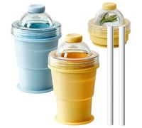 2 in 1 Collapsible Silicone Ice Ball Maker Cup, Foldable Ice Hockey Cup, 6cm Large Sphere IceCubes Tray with Straw, Leakproof ICES Ball Coffee Cups for Camping,Office,Cocktails& Juice(Yellow+Blue