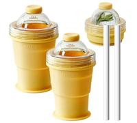 2 in 1 Collapsible Silicone Ice Ball Maker Cup, Foldable Ice Hockey Cup, 6cm Large Sphere IceCubes Tray with Straw, Leakproof ICES Ball Coffee Cups for Camping, Office, Cocktails,&Juice(2pcs Yellow