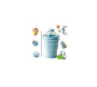 2 in 1 Collapsible Silicone Ice Ball Maker Cup, Foldable Ice Hockey Cup, 6cm Large Sphere IceCubes Tray, Leakproof ICES Ball Coffee Cups for Camping, Office, Cocktails, & Juice (Blue 1pcs)