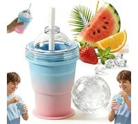 2-in-1 Collapsible Silicone Ice Ball Maker Cup, Foldable Ice Hockey Cup, Reusable Portable IceSphere Mold with Straw & Lid, Easy Demolding, Leakproof Travel Tumbler for Travelers, Camping, Gym