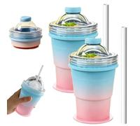 2 in 1 Collapsible Silicone Ice Ball Maker Cup, Foldable Ice Hockey Cup with Straw, 6cm Large Sphere IceCubes Tray, Leakproof ICES Ball Coffee Cups for Camping, Office, Cocktails, & Juice (2Pack)