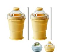 2-in-1 Collapsible Silicone Ice Ball Maker Cup, Leak-Proof, Easy Demolding, Reusable Portable Ice Sphere Mold with Straw & Lid, The Ideal Choice for Summer Cold Drinks (Yellow 2 PCS)
