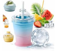 2-in-1 Collapsible Silicone Ice Ball Maker Cup, Portable Foldable Ice Hockey Cup with Straw & Lid, Easy Demolding, Leakproof 2.3 Inch Sphere Ice Cubes for Whiskey,Coffee,Juice (C 1PC)