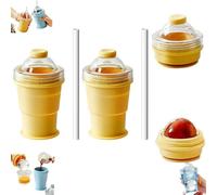2-in-1 Collapsible Silicone Ice Ball Maker Cup,Portable Foldable Ice Sphere Cup with Straw & Lid,Easy Demolding,11oz Travel DrinkingCup with Straw,Leakproof 2.3 Inch Sphere IceCubes for Coffee,Gym,