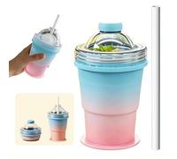 2-in-1 Collapsible Silicone Ice Ball Maker Cup -Portable Ice Sphere Mold with Straw & Lid,for Travelers Bartenders Home Office Parties Camping Beach Picnic Trips Poolside Apartment RV Travel