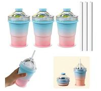 2-in-1 Collapsible Silicone Ice Ball Maker Cup -Portable Ice Sphere Mold with Straw & Lid,for Travelers Bartenders Home Office Parties Camping Beach Picnic Trips Poolside Apartment RV Travel