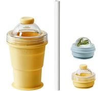 2-in-1 Collapsible Silicone Ice Ball Maker Cup, Reusable Portable Ice Sphere Mold with Straw & Lid, Easy Demolding, Leakproof Travel Tumbler for Coffee, Juice, Home, Gym, Outdoor (Yellow)