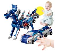 2-in-1 Collision Transforming Dinosaur Car Gifts for Boys (Blue Deer)