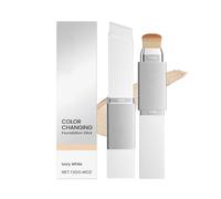 2-in-1 Color Changing Foundation Stick, Full Coverage Lightweight Moisturise Finish Base Makeup Dual-Ended with Brush (Ivory White)