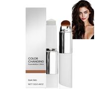2-in-1 Colour Changing Foundation Stick & Balm,Dual-Ended Full Coverage Foundation & Brush,Hydrating Skin Tint & Concealer,Korean Face Foundation for All Skin Types(Dark Skin)