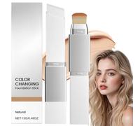 2-in-1 Colour Changing Foundation Stick with Brush,Full Coverage Foundation Stick,Full To Medium Coverage Base Makeup for Women,Waterproof&Long-Lasting Cream for Smooth,Natural Skin Tone(Natural)