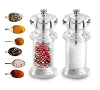 2-in-1 Combination Pepper Mill and Salt Shaker,Adjustable Grind Precision Combination Pepper Mill and Salt Shaker,Manual Mill Grinders for Kitchen - Clear Acrylic and Stainless Steel Spice Mills