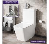 2 in 1 Combo Rimless Toilet & Basin Combined Cloakroom Basin Tap Waste Set | Nova