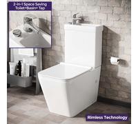 2 in 1 Combo Rimless Toilet & Basin Combined Cloakroom Basin Tap Waste Set |Nova