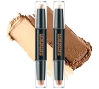 2-in-1 Contour & Highlighter Stick with Brush - Creamy Sculpting Bronzer for Medium to Light Skin Tones. Long-Lasting, Waterproof Formula for Effortless Blending & Defined Features. Perfect for Natura