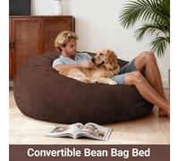 2-In-1 Convertible Bean Bag Chair Bed with Removable Machine-Washable Cover, Giant sofa with Soft Liner, 110L x 110W x 70H cm, Brown Aosom UK